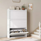 Meuble à chaussures avec 3 tiroirs basculants, rangement à chaussures pour entrée, armoire à chaussures en bois, meuble à chaussures dissimulé pour couloir, salon, blanc rustique