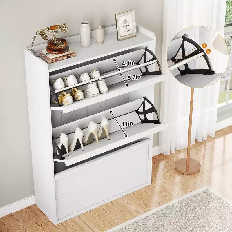 Meuble à chaussures avec 3 tiroirs basculants, rangement à chaussures pour entrée, armoire à chaussures en bois, meuble à chaussures dissimulé pour couloir, salon, blanc rustique