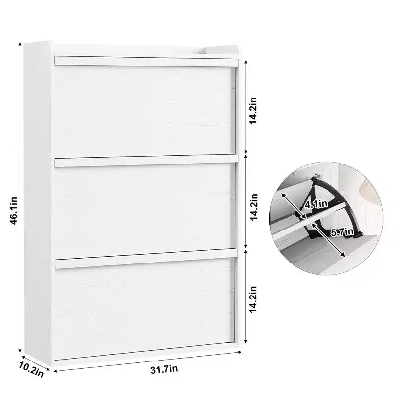 Meuble à chaussures avec 3 tiroirs basculants, rangement à chaussures pour entrée, armoire à chaussures en bois, meuble à chaussures dissimulé pour couloir, salon, blanc rustique