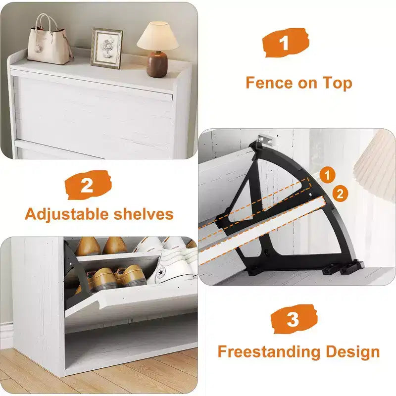 Meuble à chaussures avec 3 tiroirs basculants, rangement à chaussures pour entrée, armoire à chaussures en bois, meuble à chaussures dissimulé pour couloir, salon, blanc rustique