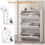 Meuble à chaussures avec 3 tiroirs basculants, rangement à chaussures pour entrée, armoire à chaussures en bois, meuble à chaussures dissimulé pour couloir, salon, blanc rustique