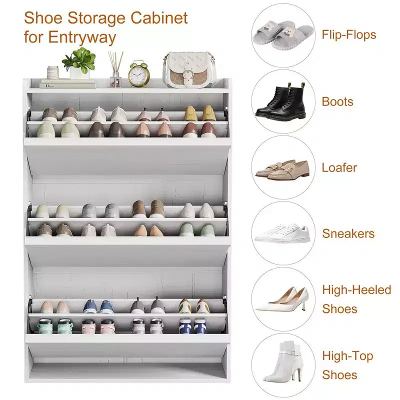 Meuble à chaussures avec 3 tiroirs basculants, rangement à chaussures pour entrée, armoire à chaussures en bois, meuble à chaussures dissimulé pour couloir, salon, blanc rustique