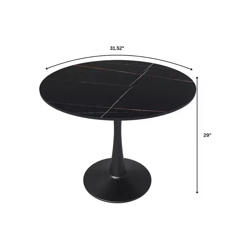 Table à manger ronde LeisureMod Bristol 31" avec plateau en pierre frittée, piédestal en acier noir, table d'appoint pour cuisine et petits espaces