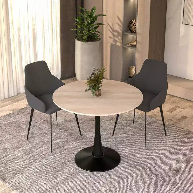 Table à manger ronde LeisureMod Bristol 31" avec plateau en pierre frittée, piédestal en acier noir, table d'appoint pour cuisine et petits espaces