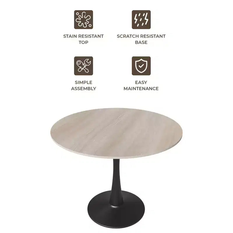 Table à manger ronde LeisureMod Bristol 31" avec plateau en pierre frittée, piédestal en acier noir, table d'appoint pour cuisine et petits espaces