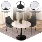 Table à manger ronde LeisureMod Bristol 31" avec plateau en pierre frittée, piédestal en acier noir, table d'appoint pour cuisine et petits espaces