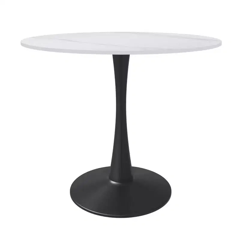 Table à manger ronde LeisureMod Bristol 31" avec plateau en pierre frittée, piédestal en acier noir, table d'appoint pour cuisine et petits espaces