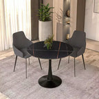 Table à manger ronde LeisureMod Bristol 31" avec plateau en pierre frittée, piédestal en acier noir, table d'appoint pour cuisine et petits espaces