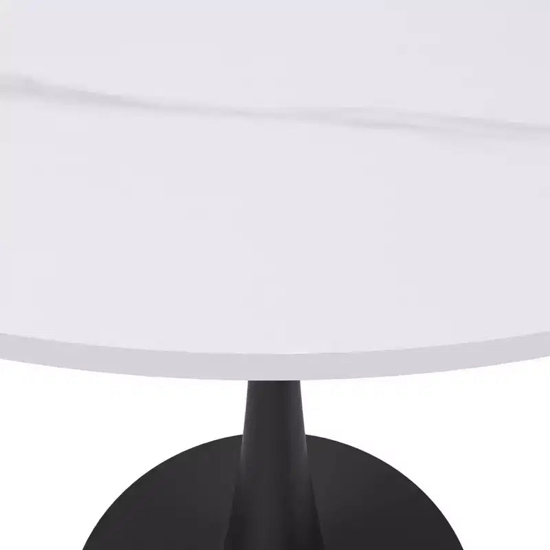Table à manger ronde LeisureMod Bristol 31" avec plateau en pierre frittée, piédestal en acier noir, table d'appoint pour cuisine et petits espaces