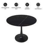 Table à manger ronde LeisureMod Bristol 31" avec plateau en pierre frittée, piédestal en acier noir, table d'appoint pour cuisine et petits espaces