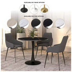 Table à manger ronde LeisureMod Bristol 31" avec plateau en pierre frittée, piédestal en acier noir, table d'appoint pour cuisine et petits espaces
