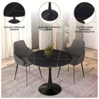 Table à manger ronde LeisureMod Bristol 31" avec plateau en pierre frittée, piédestal en acier noir, table d'appoint pour cuisine et petits espaces