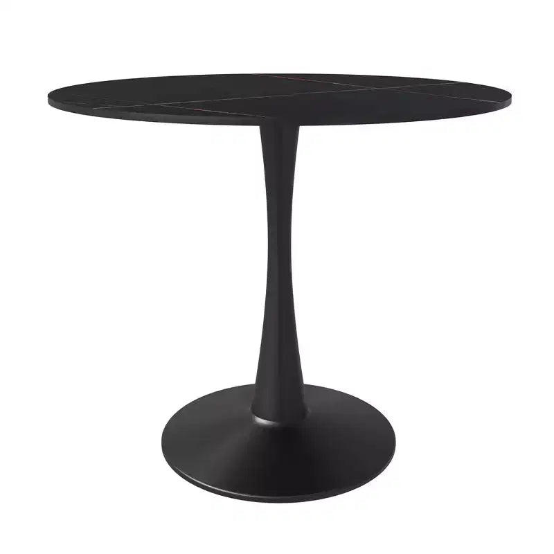 Table à manger ronde LeisureMod Bristol 31" avec plateau en pierre frittée, piédestal en acier noir, table d'appoint pour cuisine et petits espaces