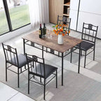 Ensembles table et chaises de salle à manger/cuisine en bois VECELO avec coussins en PU pour petit espace, marron rétro