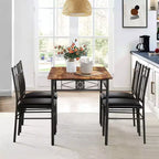 Ensembles table et chaises de salle à manger/cuisine en bois VECELO avec coussins en PU pour petit espace, marron rétro