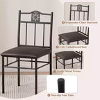Ensembles table et chaises de salle à manger/cuisine en bois VECELO avec coussins en PU pour petit espace, marron rétro