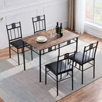 Ensembles table et chaises de salle à manger/cuisine en bois VECELO avec coussins en PU pour petit espace, marron rétro