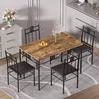 Ensembles table et chaises de salle à manger/cuisine en bois VECELO avec coussins en PU pour petit espace, marron rétro