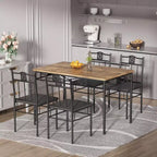 Ensembles table et chaises de salle à manger/cuisine en bois VECELO avec coussins en PU pour petit espace, marron rétro