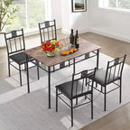 Ensembles table et chaises de salle à manger/cuisine en bois VECELO avec coussins en PU pour petit espace, marron rétro