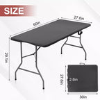 Table pliante portable de 1,5 m en plastique HDPE, pour intérieur et extérieur, se plie en deux, noire, 6 places, avec poignée de transport