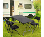 Table pliante portable de 1,5 m en plastique HDPE, pour intérieur et extérieur, se plie en deux, noire, 6 places, avec poignée de transport