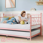 Lit de repos double en métal Whizmax avec lit gigogne, lit gigogne peu encombrant pour salon, chambre à coucher et chambre d'amis