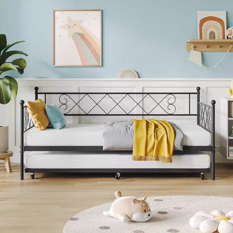 Lit de repos double en métal Whizmax avec lit gigogne, lit gigogne peu encombrant pour salon, chambre à coucher et chambre d'amis