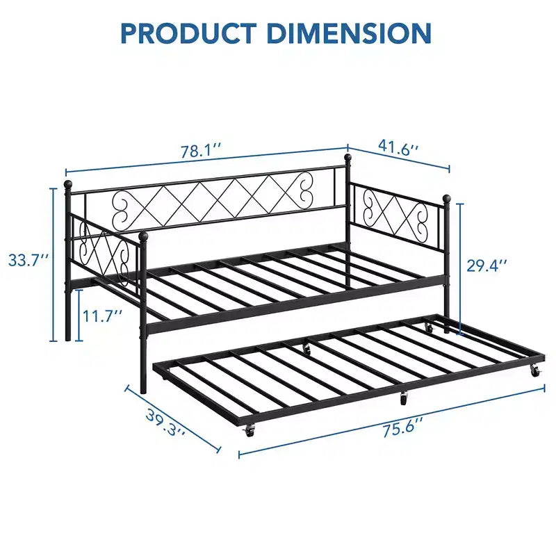 Lit de repos double en métal Whizmax avec lit gigogne, lit gigogne peu encombrant pour salon, chambre à coucher et chambre d'amis