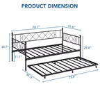 Lit de repos double en métal Whizmax avec lit gigogne, lit gigogne peu encombrant pour salon, chambre à coucher et chambre d'amis
