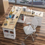 Famapy Hauteur - Bureau d'ordinateur réglable Bureau d'ordinateur Bureau debout: Bureau spacieux en forme de L, Armoires de rangement