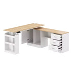 Famapy Hauteur - Bureau d'ordinateur réglable Bureau d'ordinateur Bureau debout: Bureau spacieux en forme de L, Armoires de rangement