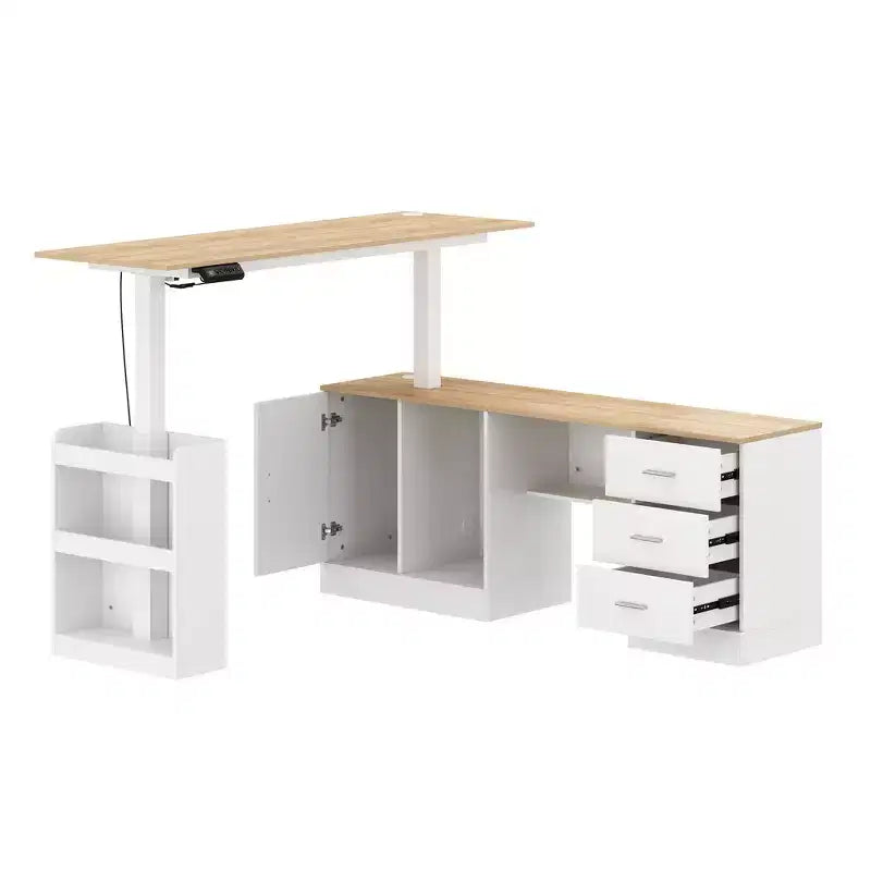 Famapy Hauteur - Bureau d'ordinateur réglable Bureau d'ordinateur Bureau debout: Bureau spacieux en forme de L, Armoires de rangement
