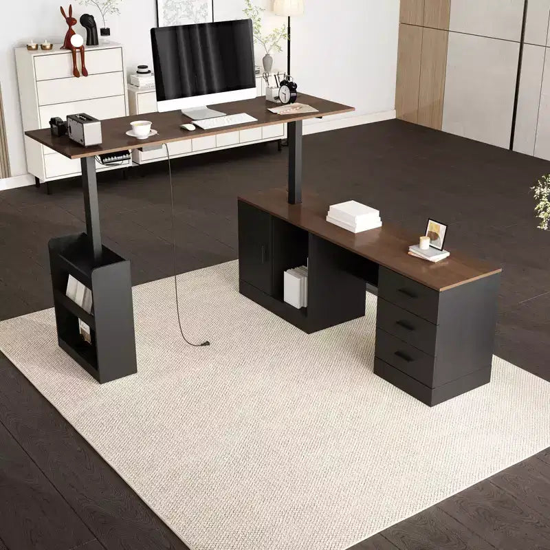 Famapy Hauteur - Bureau d'ordinateur réglable Bureau d'ordinateur Bureau debout: Bureau spacieux en forme de L, Armoires de rangement