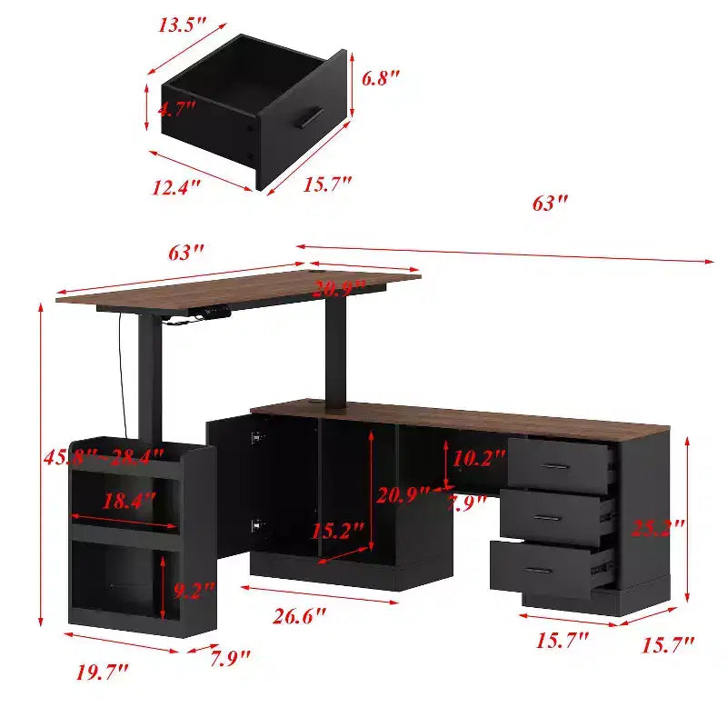 Famapy Hauteur - Bureau d'ordinateur réglable Bureau d'ordinateur Bureau debout: Bureau spacieux en forme de L, Armoires de rangement