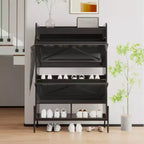 Garvee Shoe Storage Cabinet, 2 Flip Drawers & Top Drawer Shoe Cabinet for Entryway, Freestanding Shoe Organizer Cabinet with Metal Legs, Black