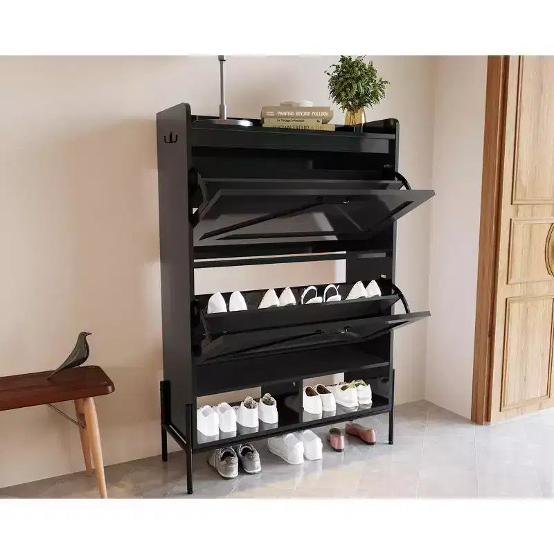Meuble à chaussures Garvee, 2 tiroirs à abattant et tiroir supérieur, meuble à chaussures pour entrée, meuble à chaussures autoportant avec pieds en métal, Noir