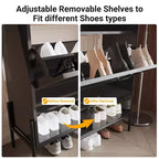 Meuble à chaussures Garvee, 2 tiroirs à abattant et tiroir supérieur, meuble à chaussures pour entrée, meuble à chaussures autoportant avec pieds en métal, Noir