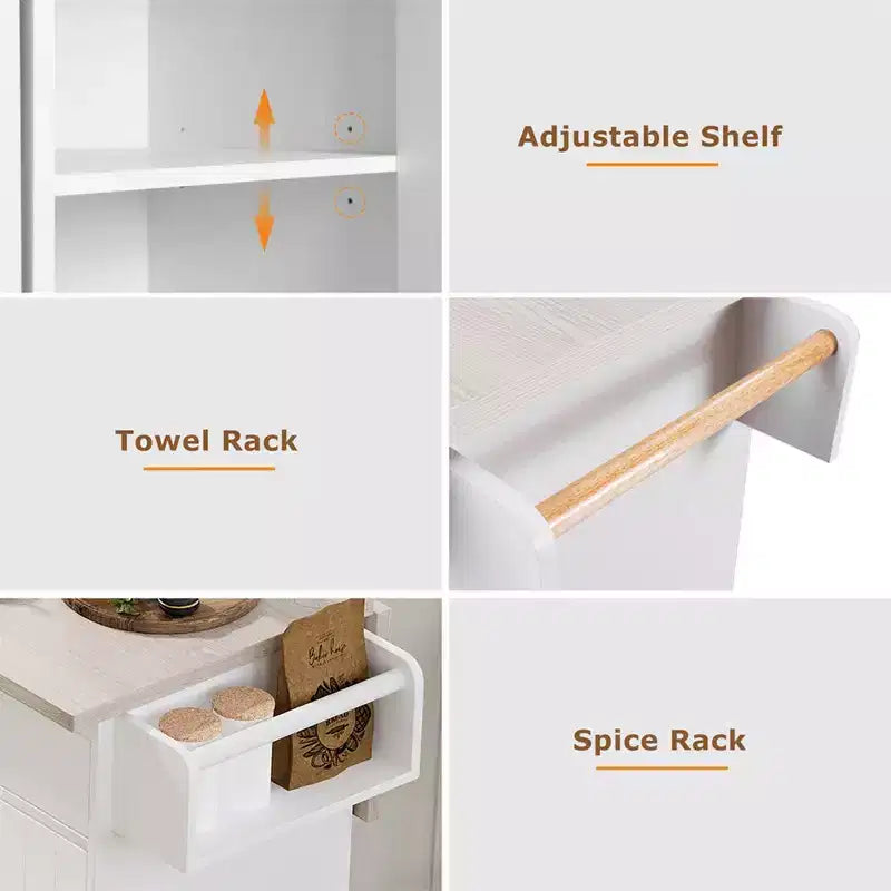 Îlot de cuisine avec meuble de rangement pour poubelle, Chariot de cuisine roulant avec abattant, Îlot de cuisine mobile sur roulettes pour salle à manger et cuisine