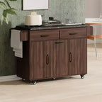 Îlot de cuisine avec meuble de rangement pour poubelle, Chariot de cuisine roulant avec abattant, Îlot de cuisine mobile sur roulettes pour salle à manger et cuisine