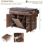 Îlot de cuisine avec meuble de rangement pour poubelle, Chariot de cuisine roulant avec abattant, Îlot de cuisine mobile sur roulettes pour salle à manger et cuisine