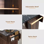 Îlot de cuisine avec meuble de rangement pour poubelle, Chariot de cuisine roulant avec abattant, Îlot de cuisine mobile sur roulettes pour salle à manger et cuisine