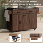 Îlot de cuisine avec meuble de rangement pour poubelle, Chariot de cuisine roulant avec abattant, Îlot de cuisine mobile sur roulettes pour salle à manger et cuisine