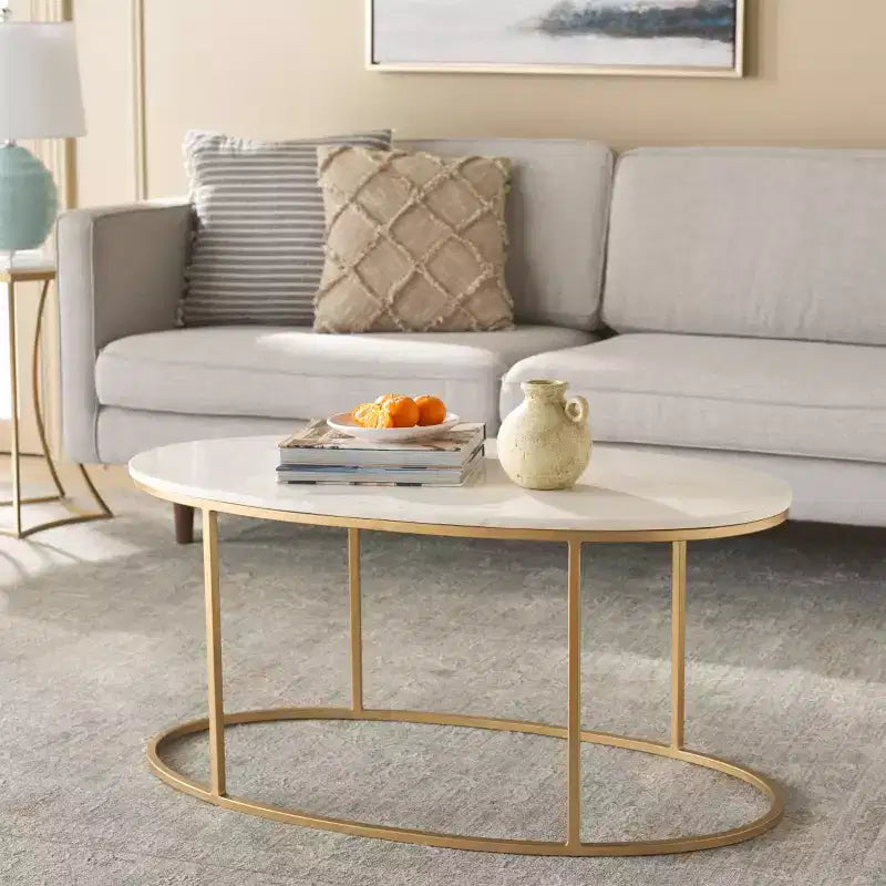 Table basse Tage en marbre - Marbre blanc/Doré - Safavieh