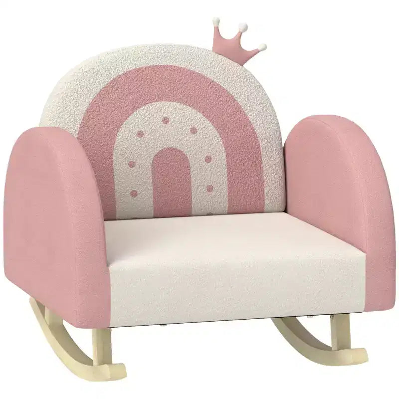 Qaba Kids Rocking Chair, Princess Crown Toddler Chair, Children's Armchair Rocker w/ Rainbow Backrest for Bedroom Playroom, Pink