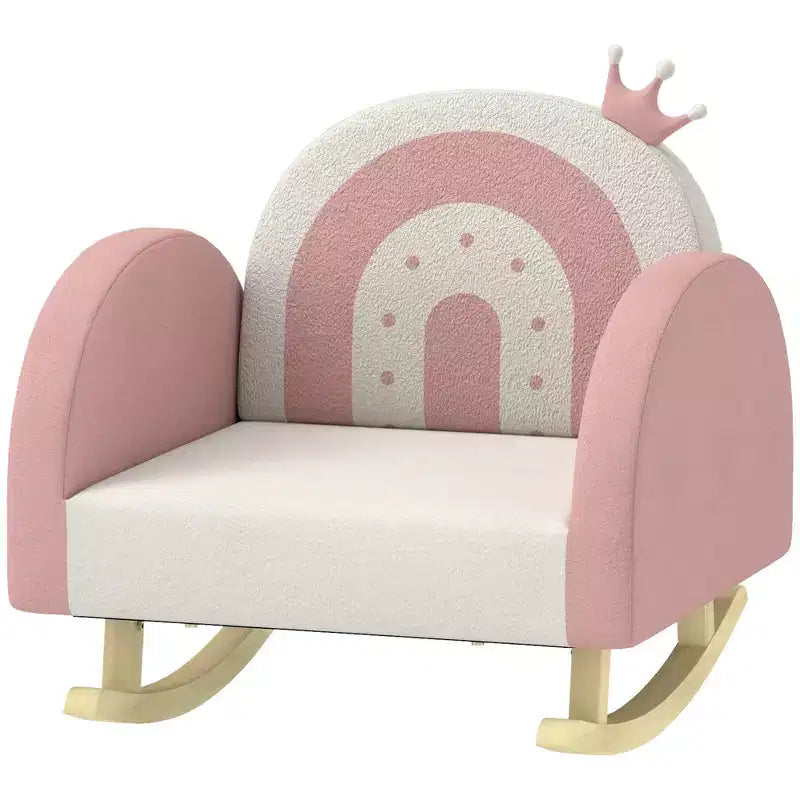 Fauteuil à bascule pour enfants Qaba, fauteuil pour tout-petits Princesse Couronne, fauteuil à bascule pour enfants avec dossier Arc-en-ciel pour chambre à coucher, salle de jeux, rose
