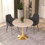 LeisureMod Bristol Table à manger ronde 35" – Plateau en pierre frittée et base robuste en acier doré pour cuisine et petits espaces