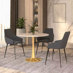 LeisureMod Bristol Table à manger ronde 35" – Plateau en pierre frittée et base robuste en acier doré pour cuisine et petits espaces