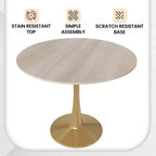 LeisureMod Bristol Table à manger ronde 35" – Plateau en pierre frittée et base robuste en acier doré pour cuisine et petits espaces