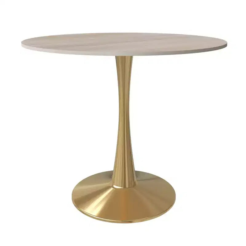 LeisureMod Bristol Table à manger ronde 35" – Plateau en pierre frittée et base robuste en acier doré pour cuisine et petits espaces